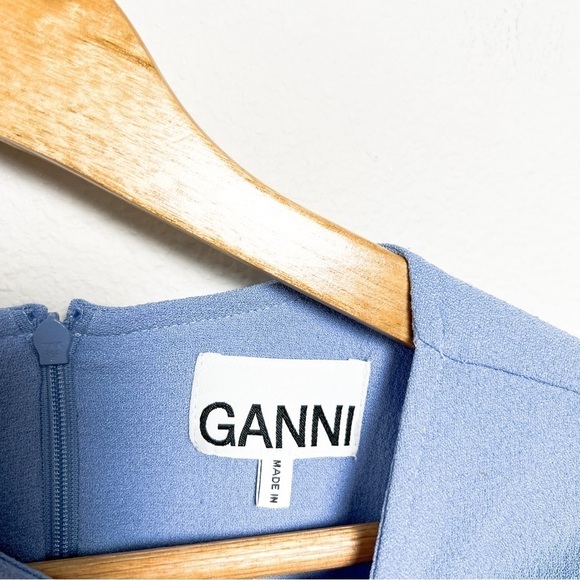 Ganni Ruffle Sleeve Blue Mini Crepe Shirt Dress xxs size 0 - Picture 5 of 8